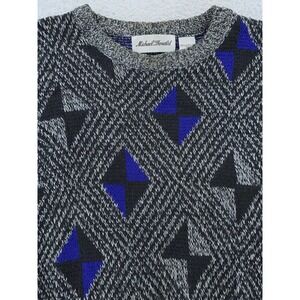 Vintage Michael Gerald Sweater Mens Large Gray Blue Geometric‎ Knit Pullover 90s